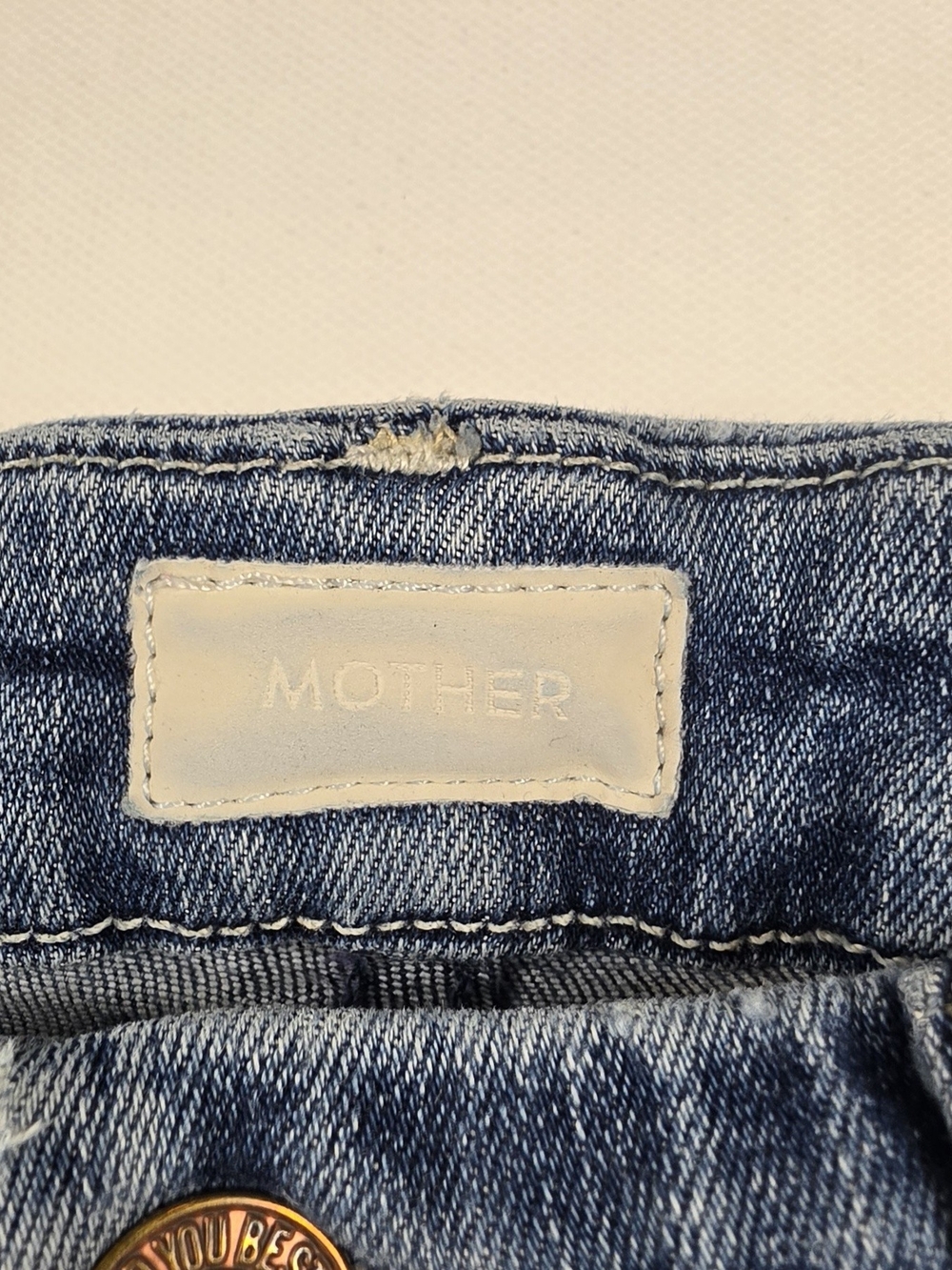 MOTHER Women’s Blue Skinny Jeans Cropped Raw Hem Distressed Size 26 - Picture 4 of 8